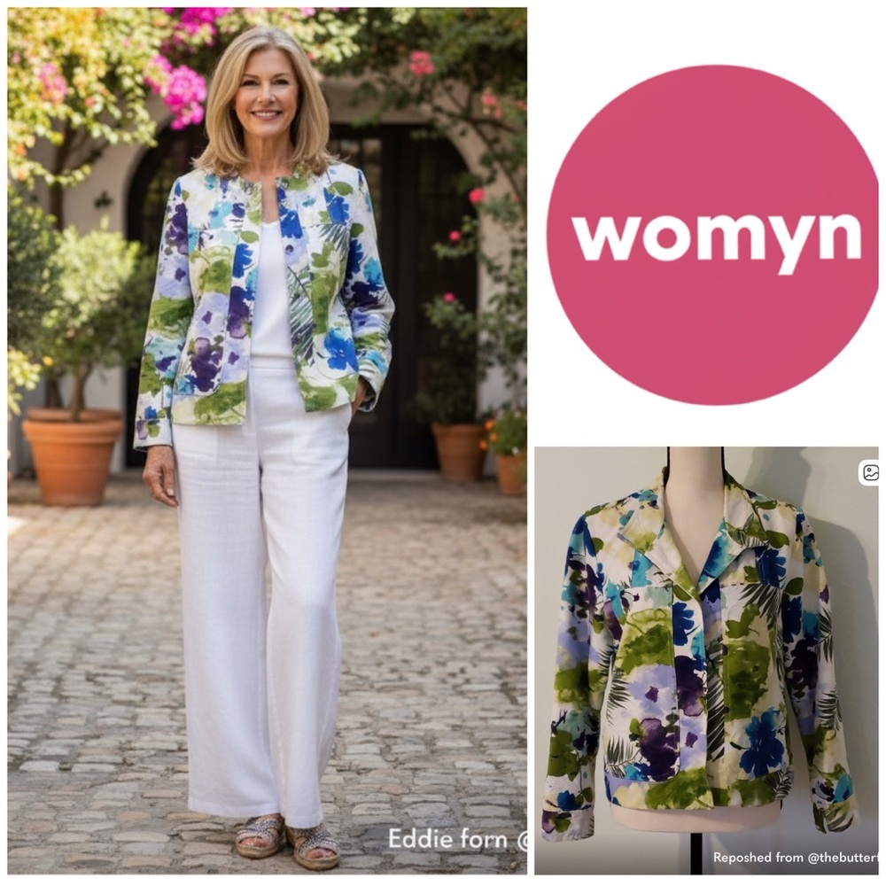 Womyn Artistic Floral Blazer in Green and Blue